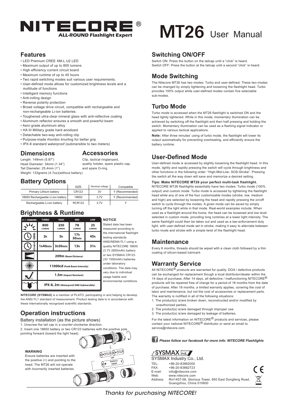 NITECORE MT26 User Manual | 1 page