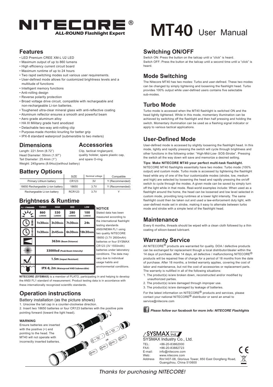 NITECORE MT40 User Manual | 1 page