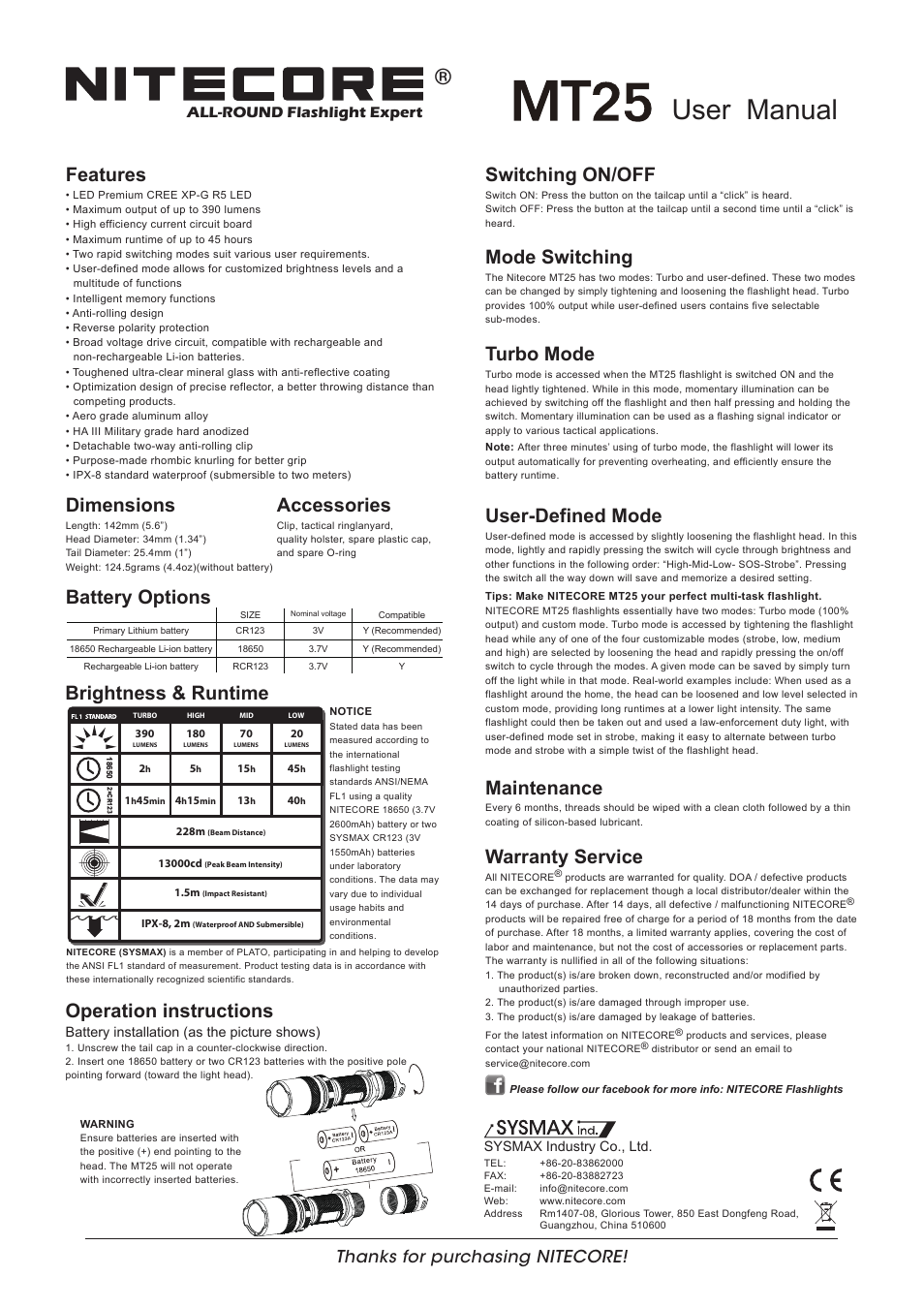 NITECORE MT25 User Manual | 1 page