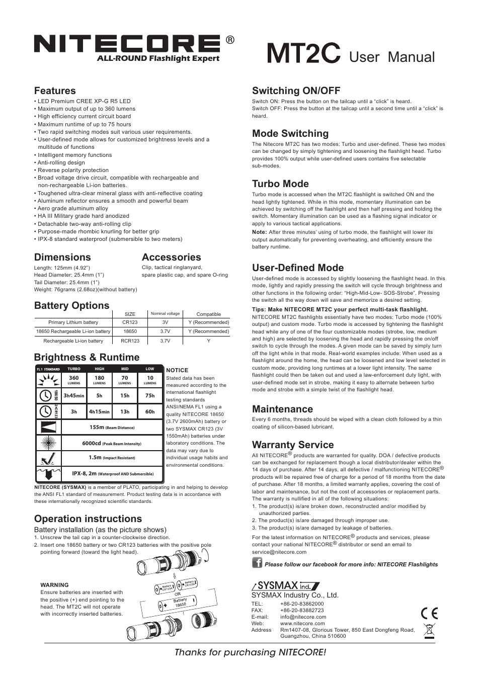 NITECORE MT2C User Manual | 1 page