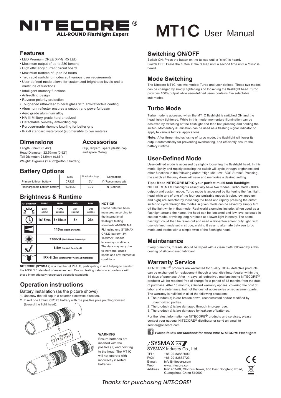 NITECORE MT1C User Manual | 1 page