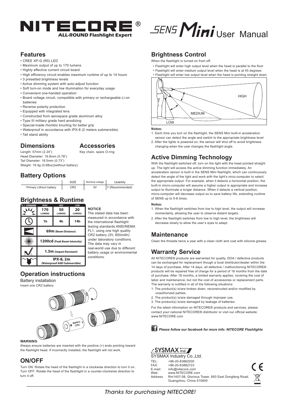 NITECORE SENS MINI User Manual | 1 page