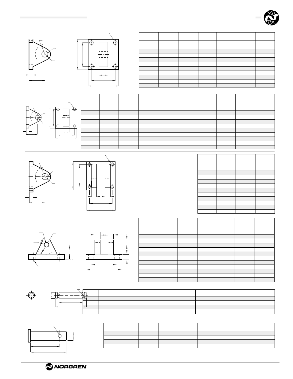 Nfpa eye bracket, Nfpa pin norgren eye bracket, Nfpa clevis bracket | Standard pin norgren clevis bracket | Norgren NFPA Aluminum & Steel Cylinders User Manual | Page 85 / 97