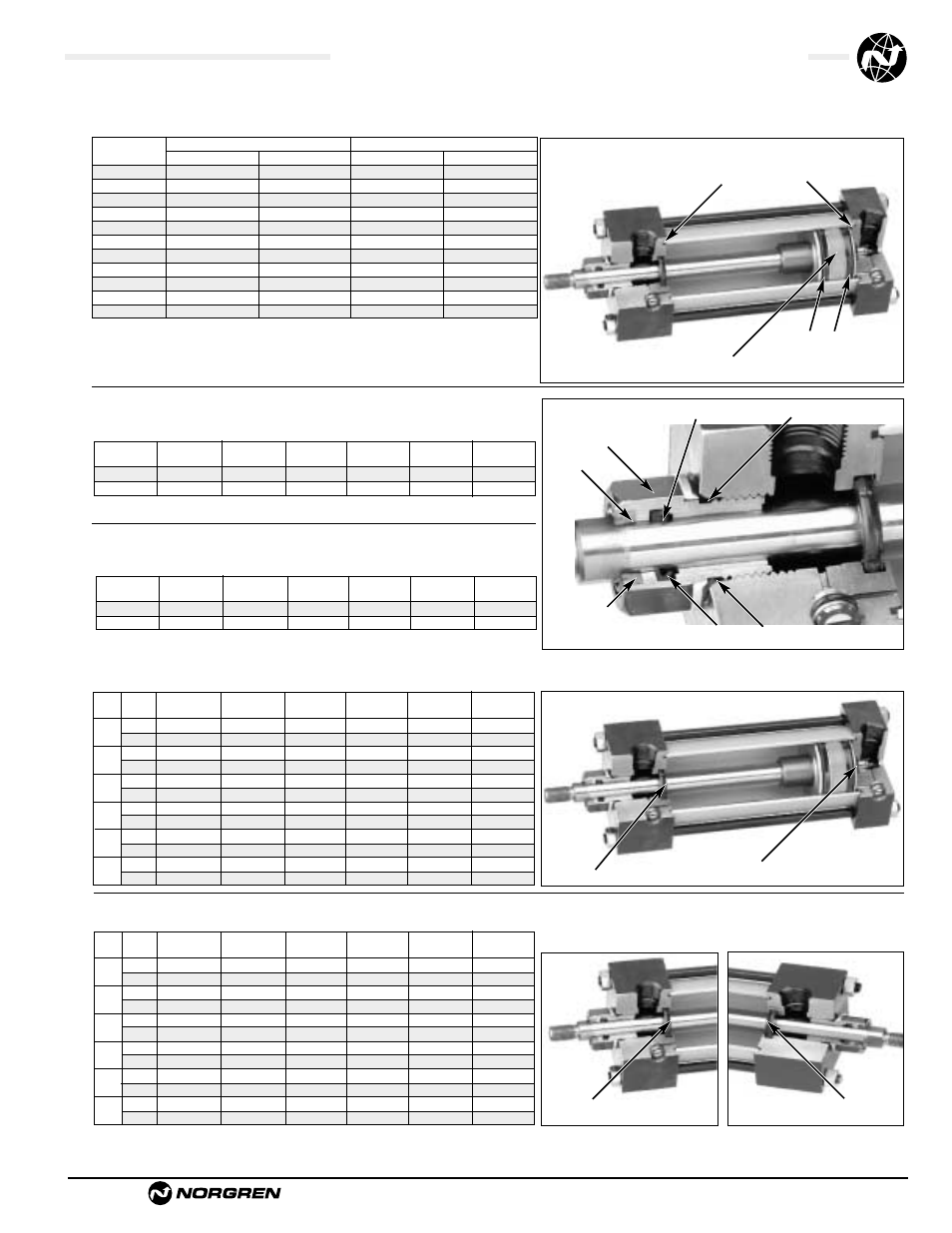 Piston seal kits, Rod bearing kits for series a, ea, j & ej, Piston rod seal kits for series a, ea, j & ej | Cushion seal kits for series a, ea, j & ej, Includes: rod seal, wiper & o-ring.) | Norgren NFPA Aluminum & Steel Cylinders User Manual | Page 97 / 97