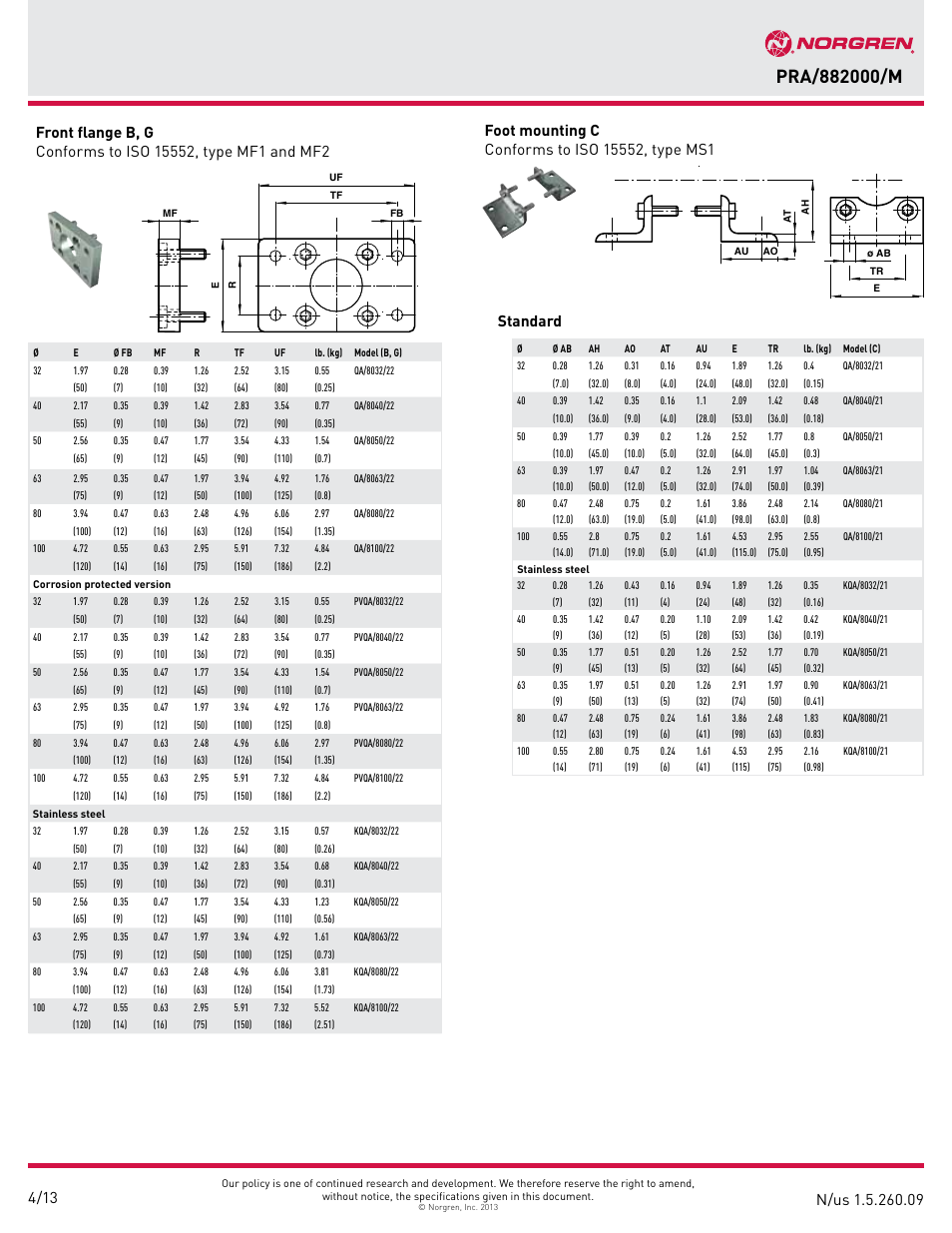 Standard | Norgren PRA/882000/M IVAC Cleanline cylinder User Manual | Page 9 / 14