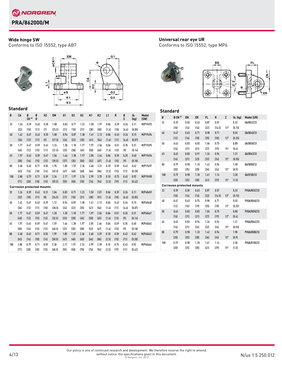 Standard | Norgren PRA/862000/M IVAC Industrial cylinder User Manual | Page 12 / 14