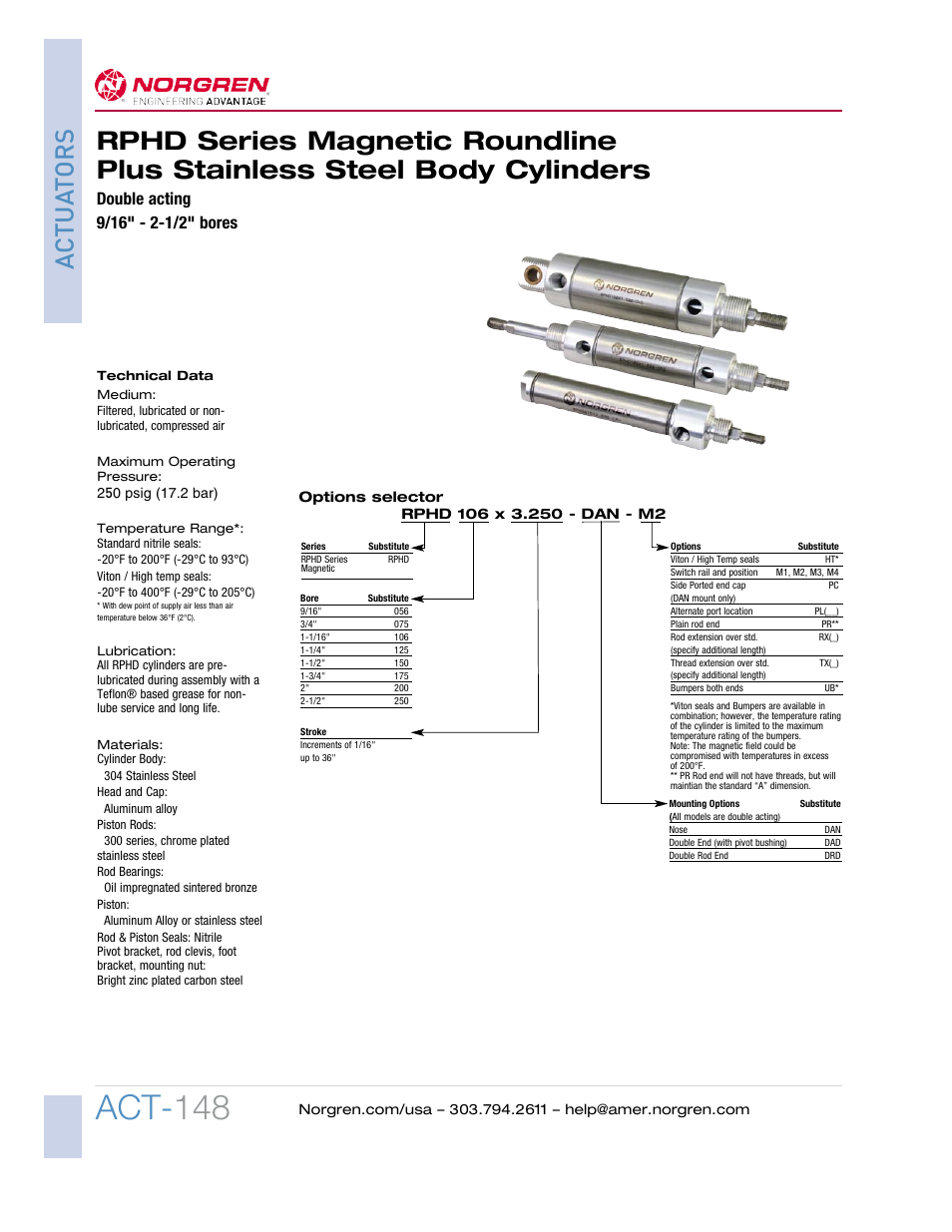 Act- 148 | Norgren Roundline Plus Stainless Steel Body Actuators User Manual | Page 15 / 26