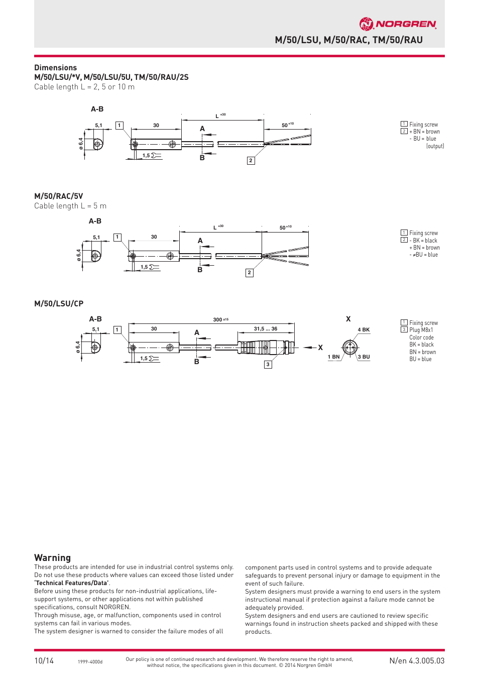 Norgren TM/50/RAU Magnetically Operated Switches User Manual | Page 3 / 3