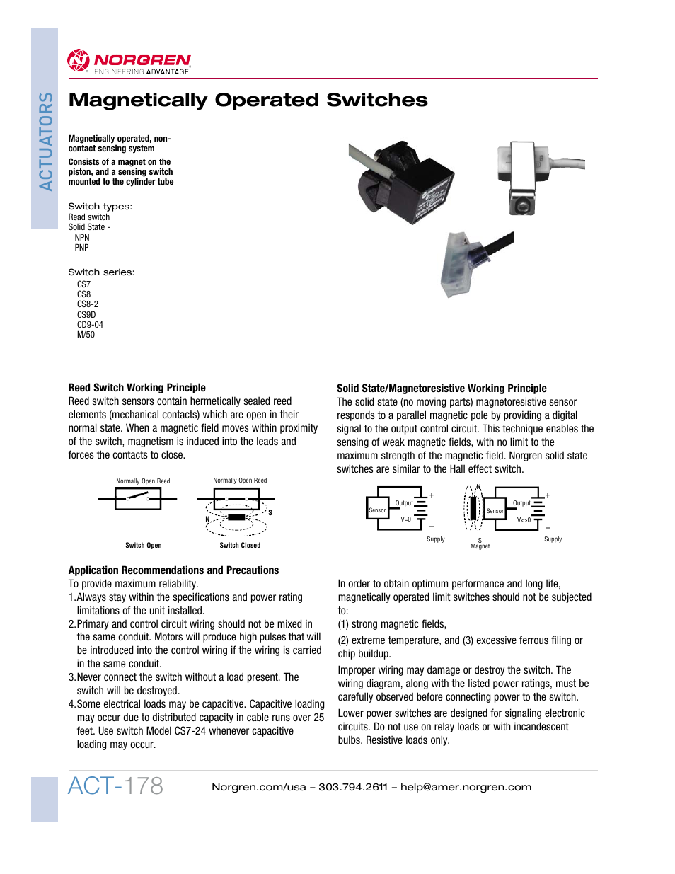 Norgren Magnetically Operated Switches User Manual | 8 pages