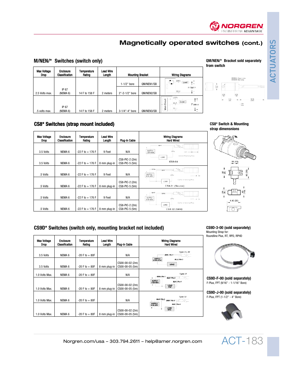 Act- 183, Ac tua tors, Magnetically operated switches | Cont.) | Norgren Magnetically Operated Switches User Manual | Page 6 / 8