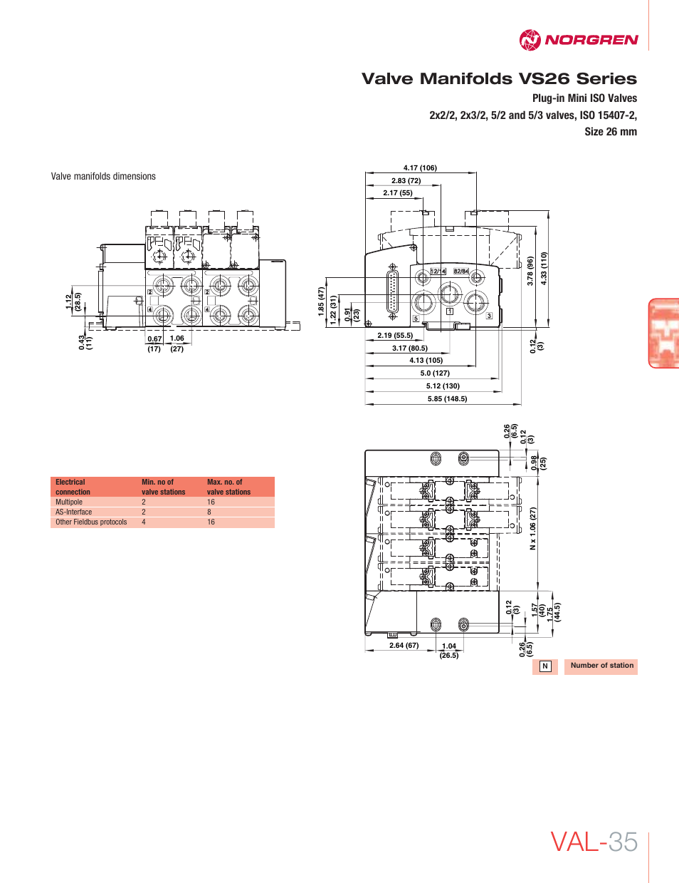 Val- 35, Valve manifolds vs26 series | Norgren VS26 Series Valve Manifolds User Manual | Page 10 / 24