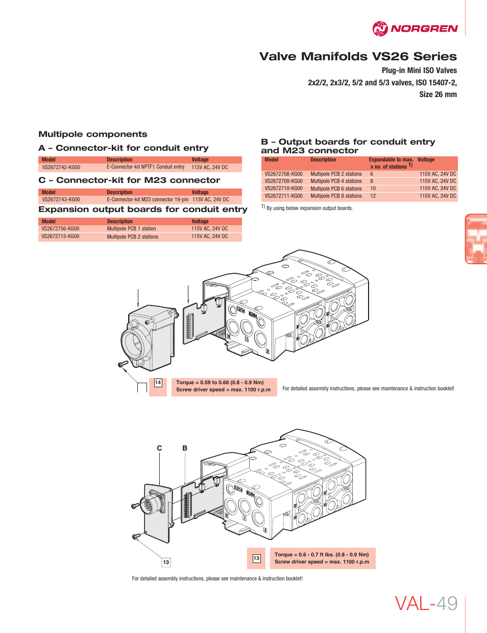 Val- 49, Valve manifolds vs26 series | Norgren VS26 Series Valve Manifolds User Manual | Page 24 / 24