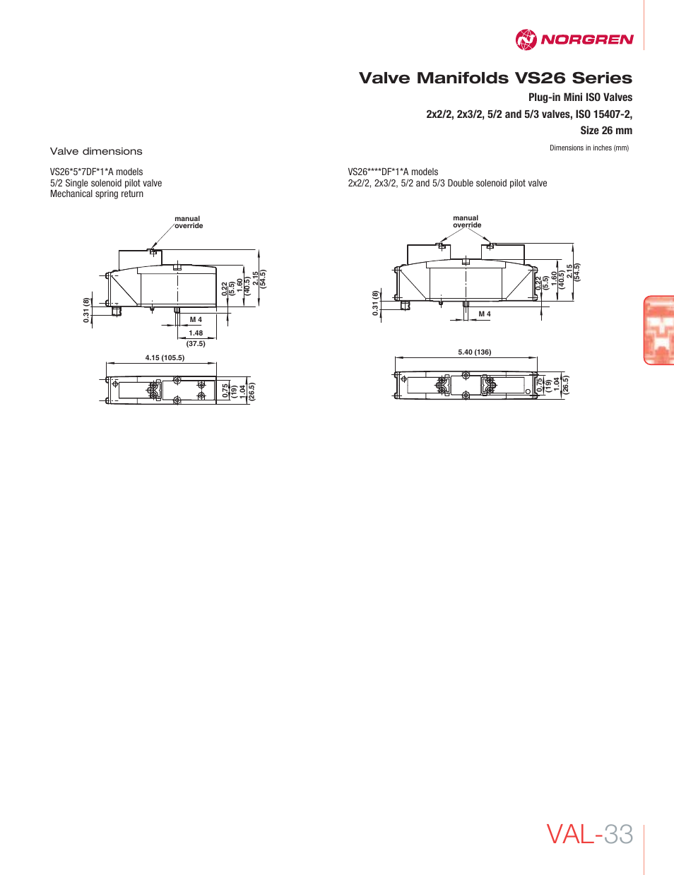 Val- 33, Valve manifolds vs26 series | Norgren VS26 Series Valve Manifolds User Manual | Page 8 / 24