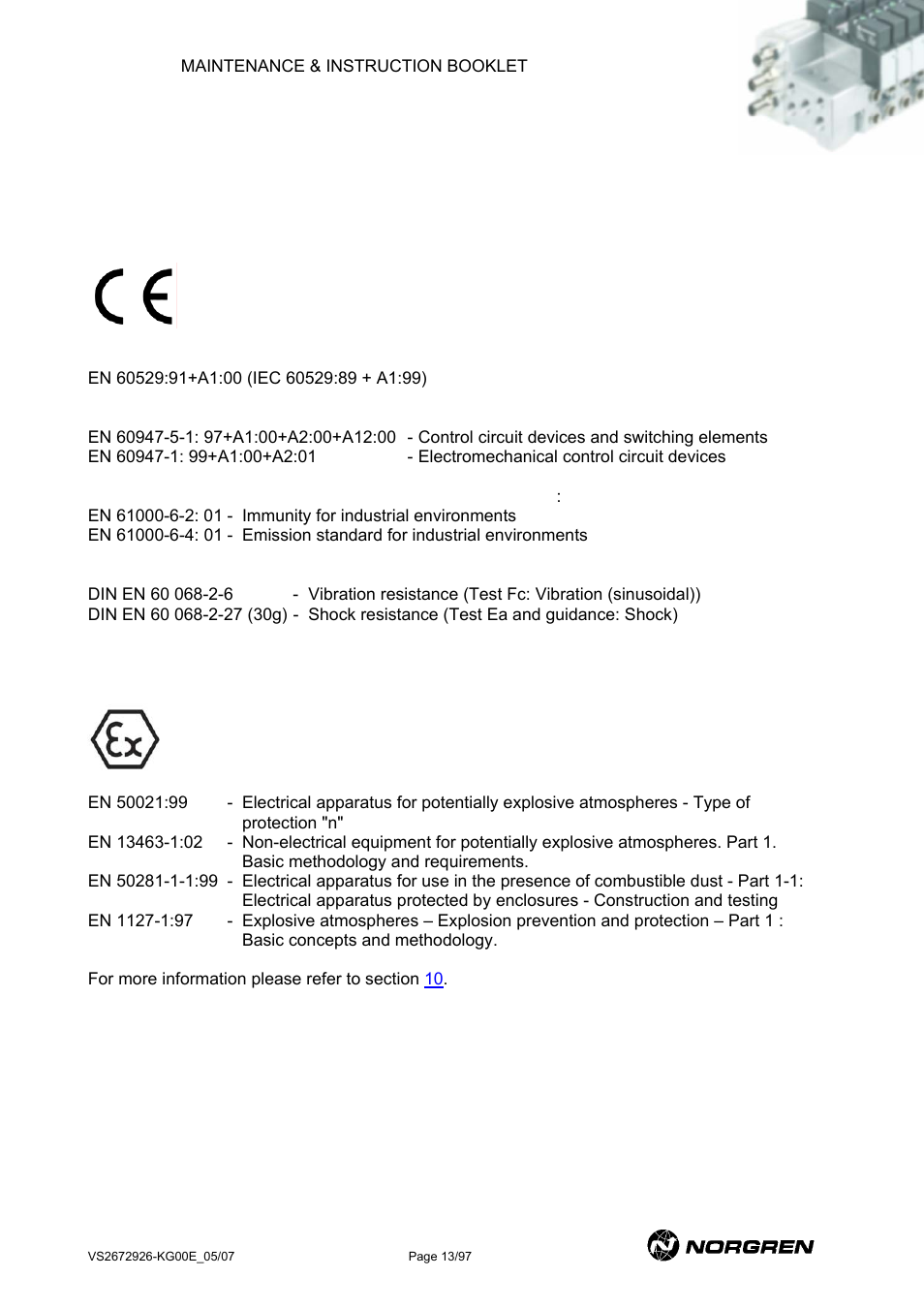 Compliance and approvals, Ce marking, Atex (directive 94/9/ec) for 24v dc only | Ompliance and approvals | Norgren VS18 Series Valve Advantage User Manual | Page 13 / 97
