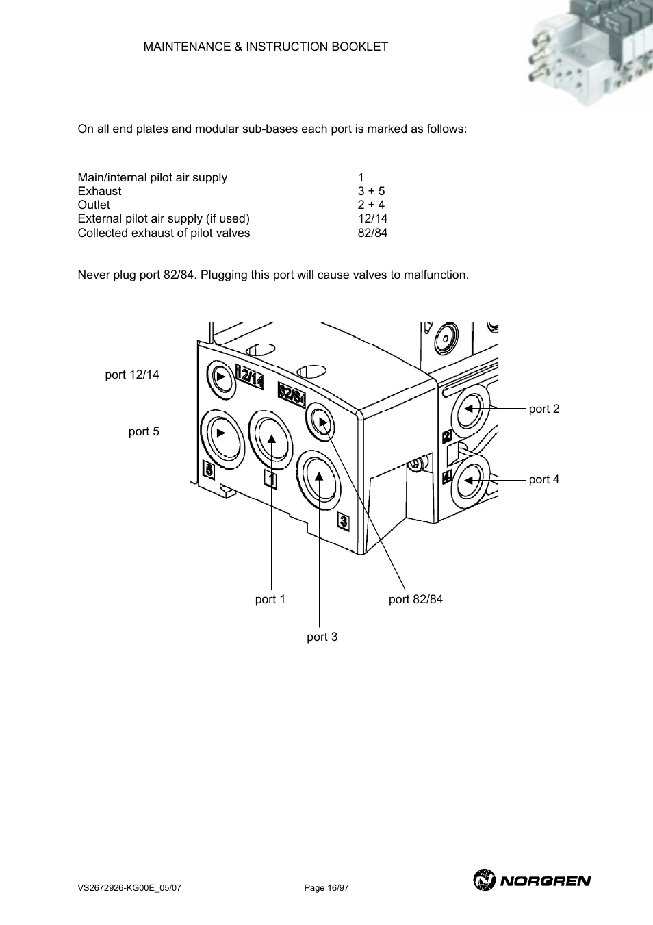 Port identification | Norgren VS18 Series Valve Advantage User Manual | Page 16 / 97