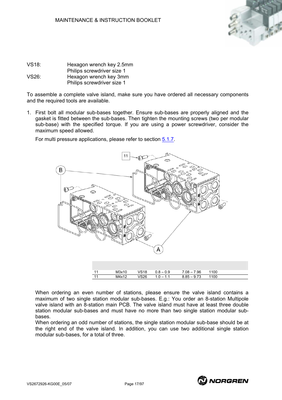 Assembly of vs18/vs26 valve islands | Norgren VS18 Series Valve Advantage User Manual | Page 17 / 97