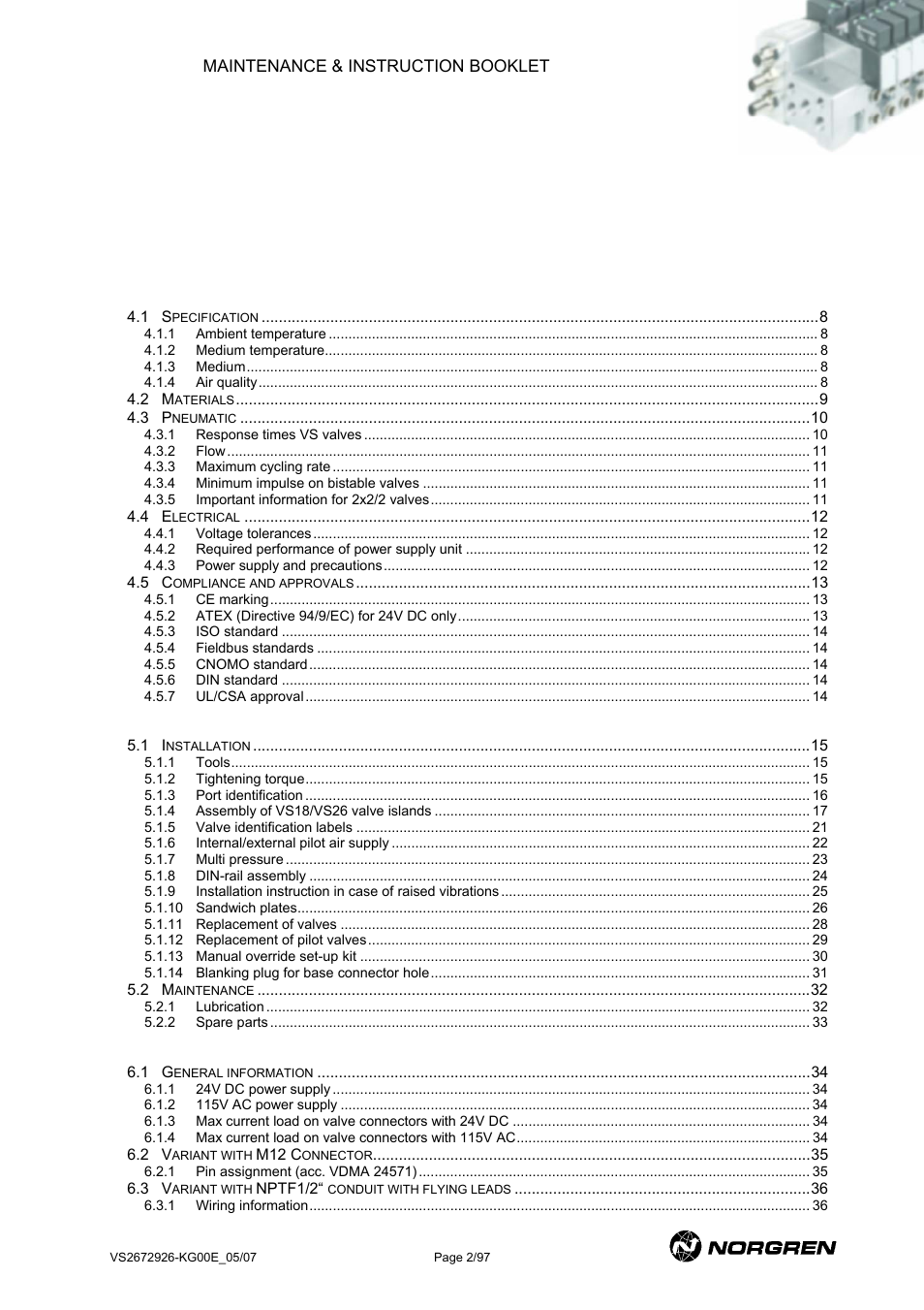 Content, Ontent | Norgren VS18 Series Valve Advantage User Manual | Page 2 / 97