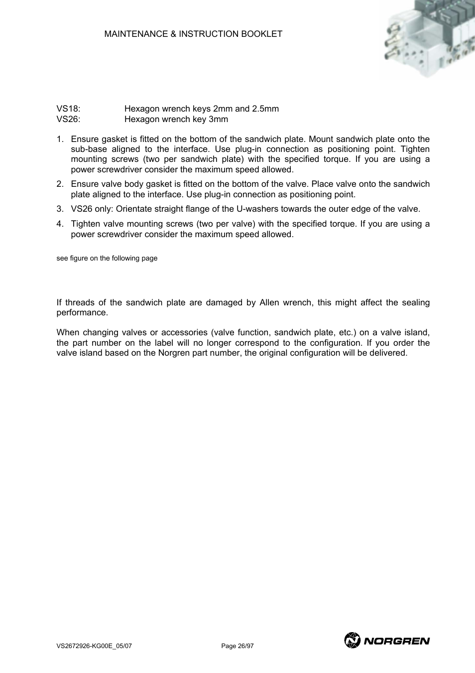 Sandwich plates | Norgren VS18 Series Valve Advantage User Manual | Page 26 / 97