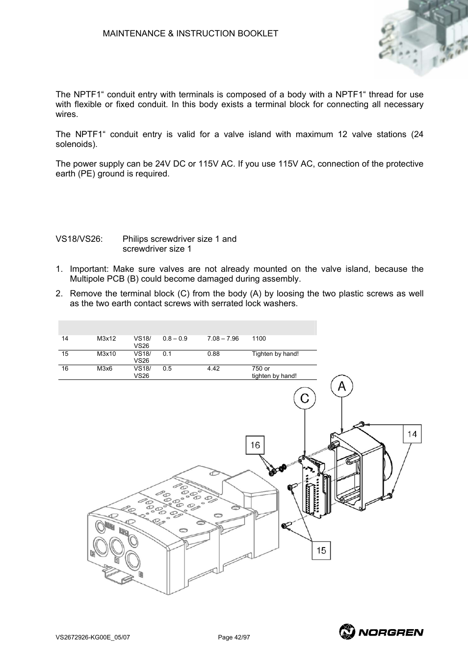 Variant with nptf1” conduit entry with terminals, Ariant with, Nptf1 | Conduit entry with terminals | Norgren VS18 Series Valve Advantage User Manual | Page 42 / 97