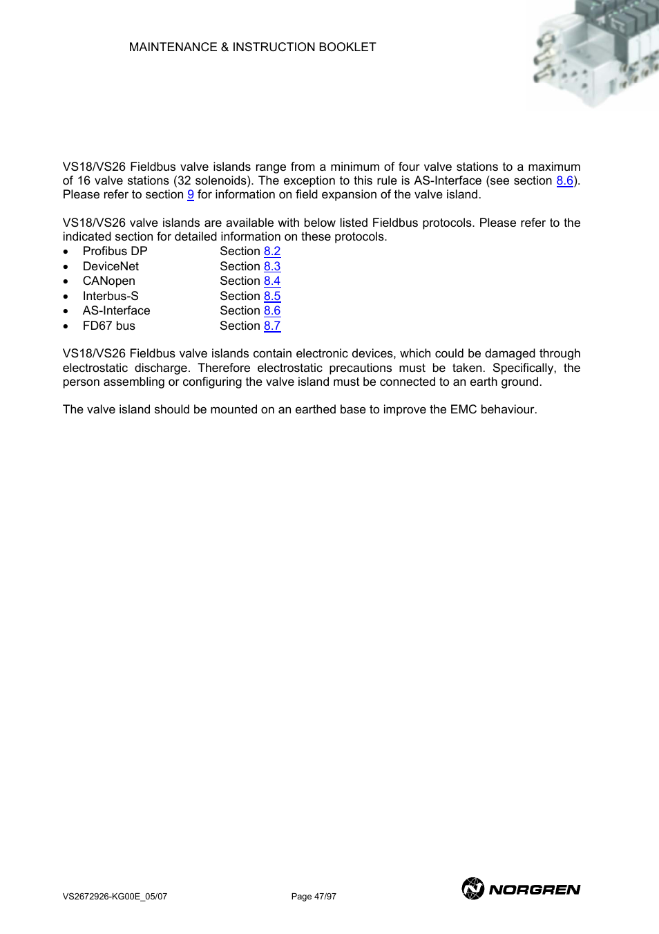 Fieldbus, General information, Ieldbus | Eneral information | Norgren VS18 Series Valve Advantage User Manual | Page 47 / 97