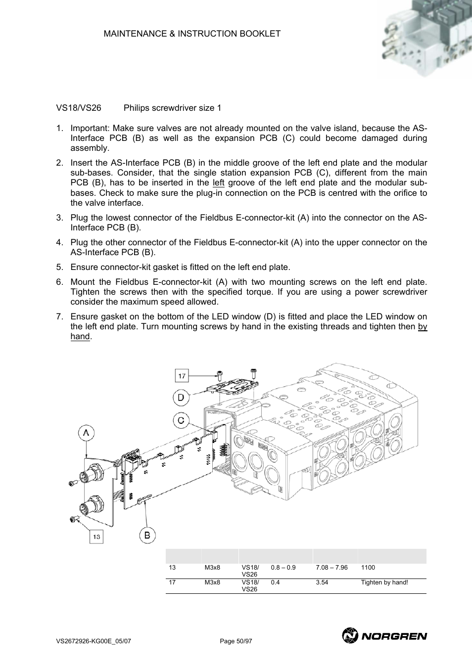As-interface assembly / installation of pcbs, 4 as-interface assembly / installation of pcbs | Norgren VS18 Series Valve Advantage User Manual | Page 50 / 97
