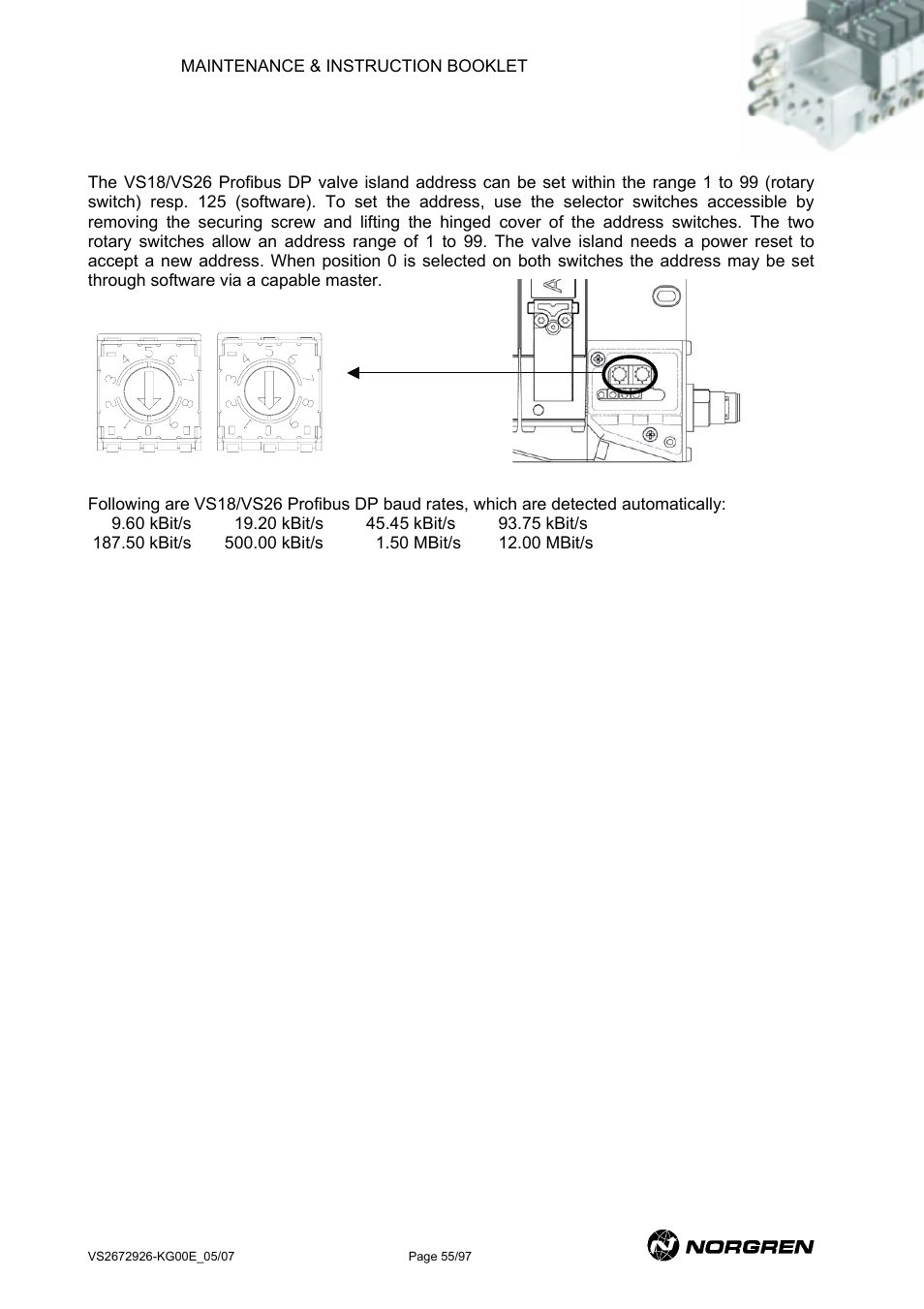 Profibus dp address and baud rate setting | Norgren VS18 Series Valve Advantage User Manual | Page 55 / 97