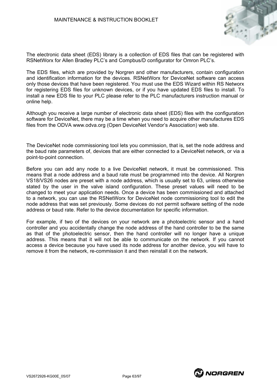 Devicenet eds files and commissioning | Norgren VS18 Series Valve Advantage User Manual | Page 63 / 97