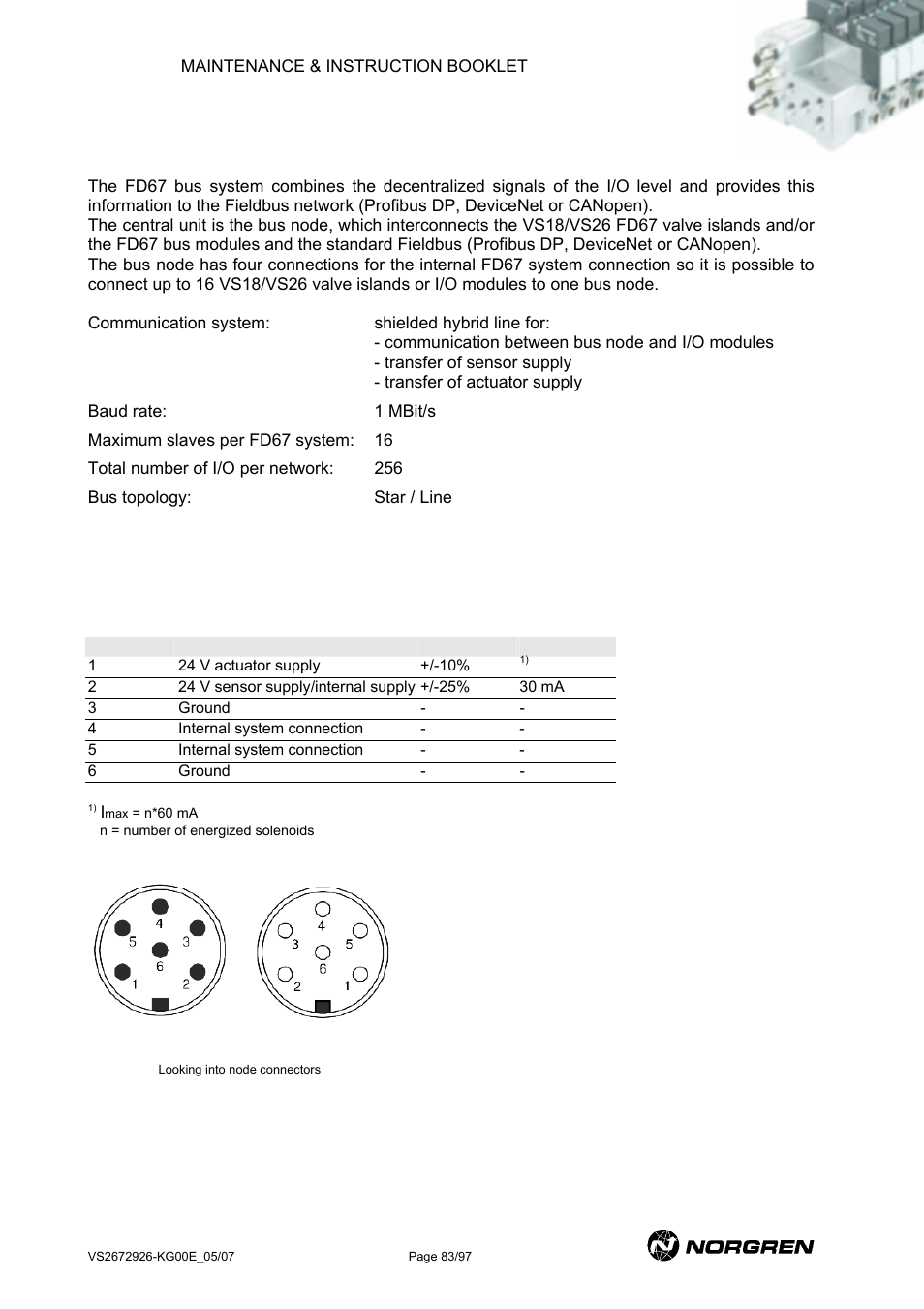 Fd67 bus, Fd67 bus pin assignment, Fd67 | 7 fd67 | Norgren VS18 Series Valve Advantage User Manual | Page 83 / 97
