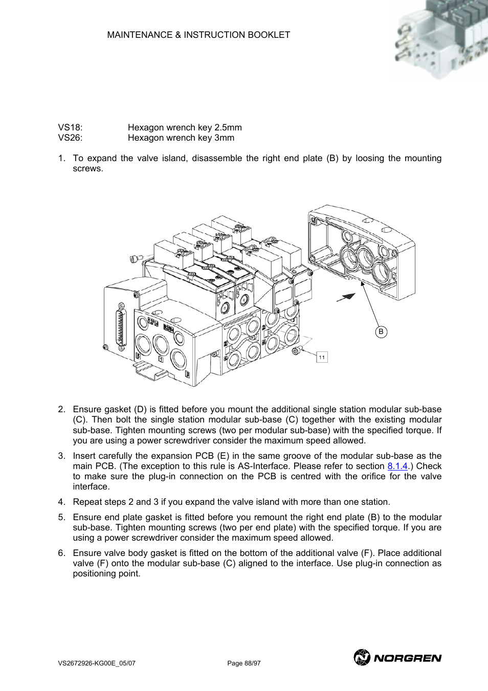 Ssembly of single add, On stations for, Ultipole and | Ieldbus valve islands | Norgren VS18 Series Valve Advantage User Manual | Page 88 / 97