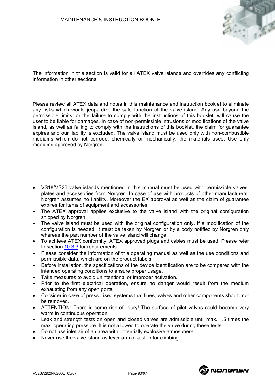 Intended usage, Operating manual atex, General conditions | Se in areas with potentially explosive atmosphere, 94/9/ec „atex“) – o, Perating manual and, Declaration of conformity, Ntended usage, Perating, Anual | Norgren VS18 Series Valve Advantage User Manual | Page 90 / 97