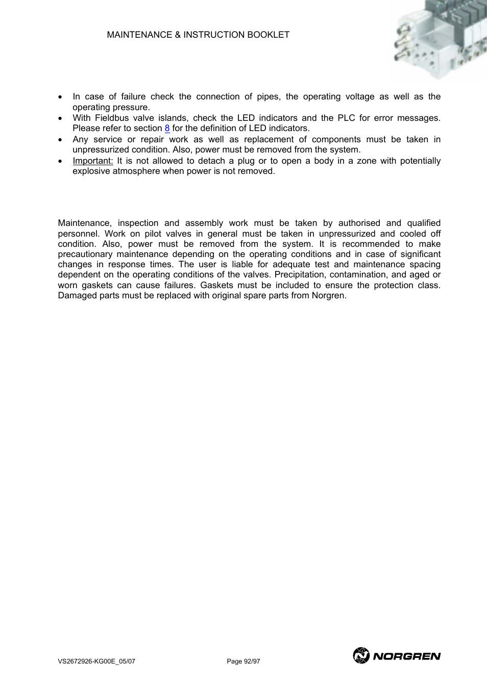 Failures, Maintenance and repair | Norgren VS18 Series Valve Advantage User Manual | Page 92 / 97