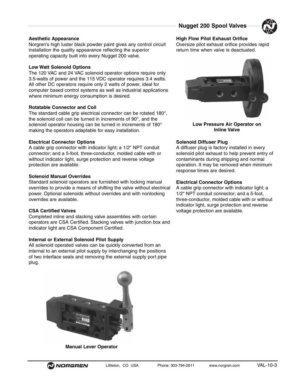 Norgren 200 Series Nugget Spool Valves User Manual | Page 3 / 38