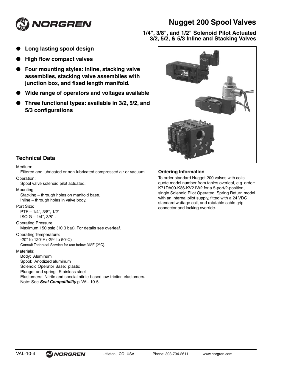 Nugget 200 spool valves | Norgren 200 Series Nugget Spool Valves User Manual | Page 4 / 38