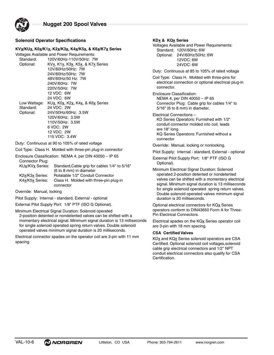 Nugget 200 spool valves | Norgren 200 Series Nugget Spool Valves User Manual | Page 6 / 38