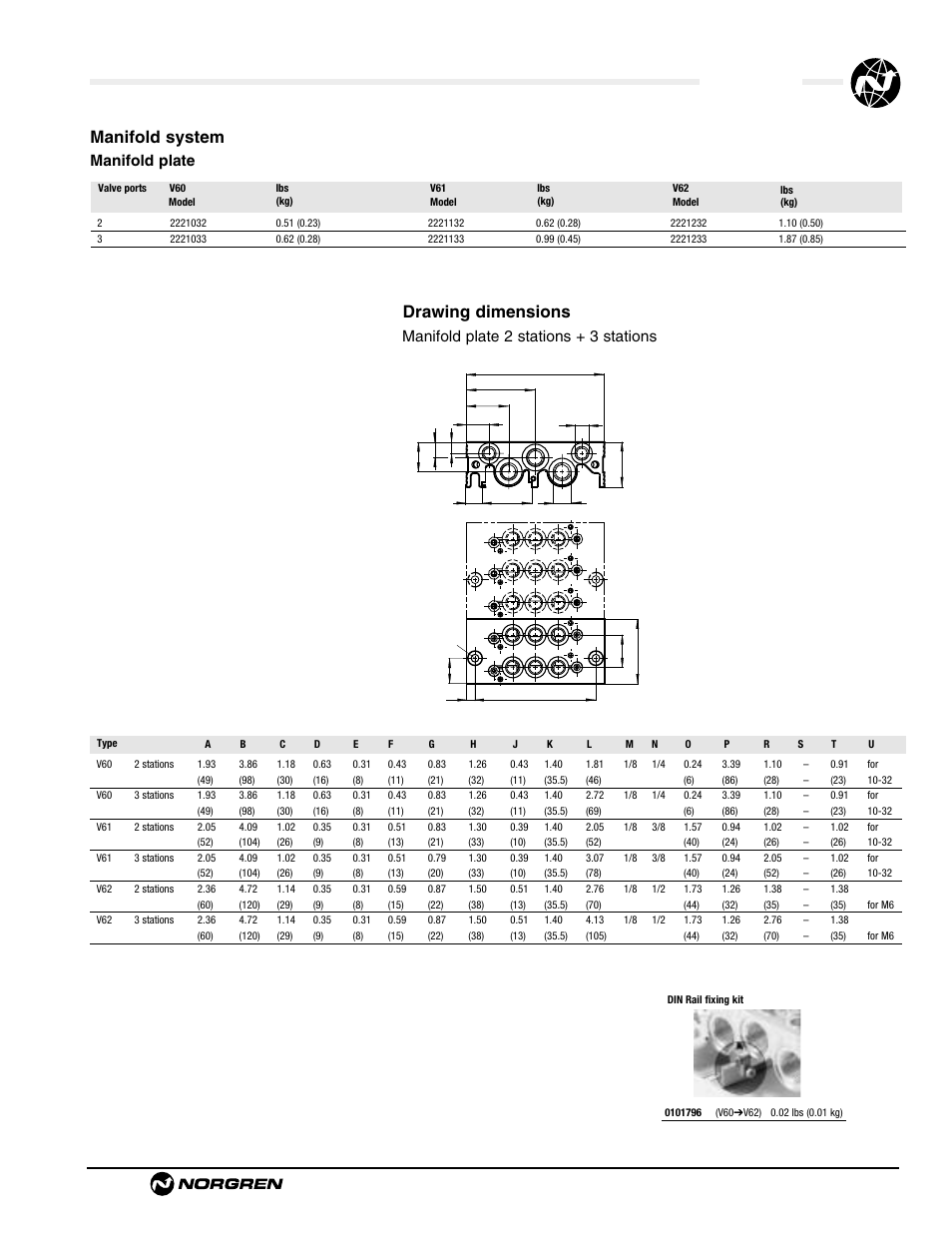 V60 series, Manifold system, Drawing dimensions | Manifold plate | Norgren V62 Series Directional Control Valves Datasheets User Manual | Page 15 / 17