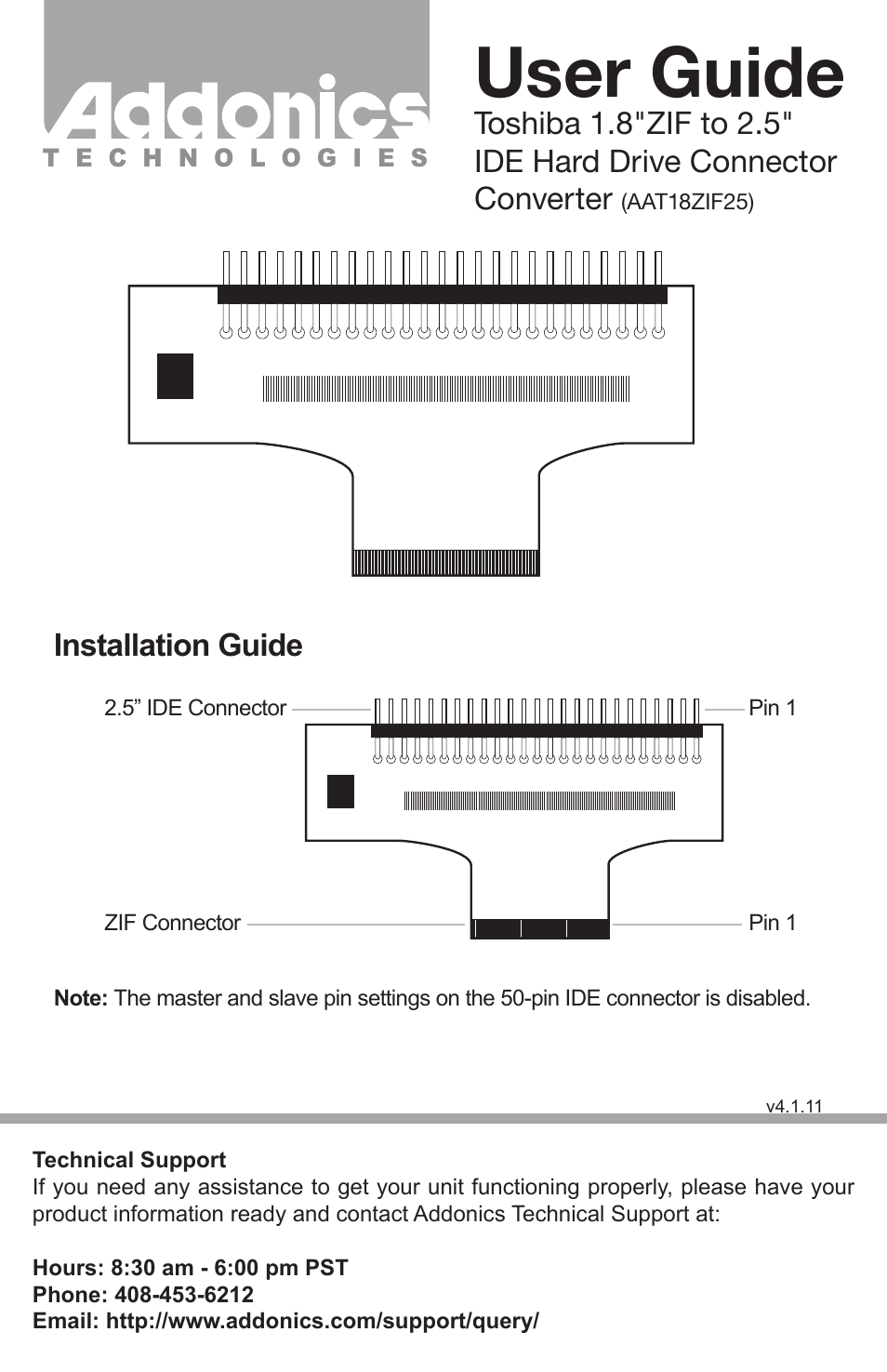 Addonics Technologies AAT18ZIF25 User Manual | 2 pages