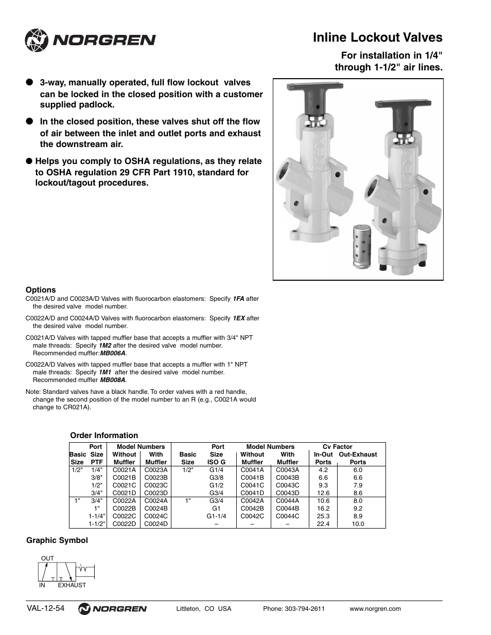 Inline lockout valves | Norgren Prospector Series Datasheets User Manual | Page 54 / 62