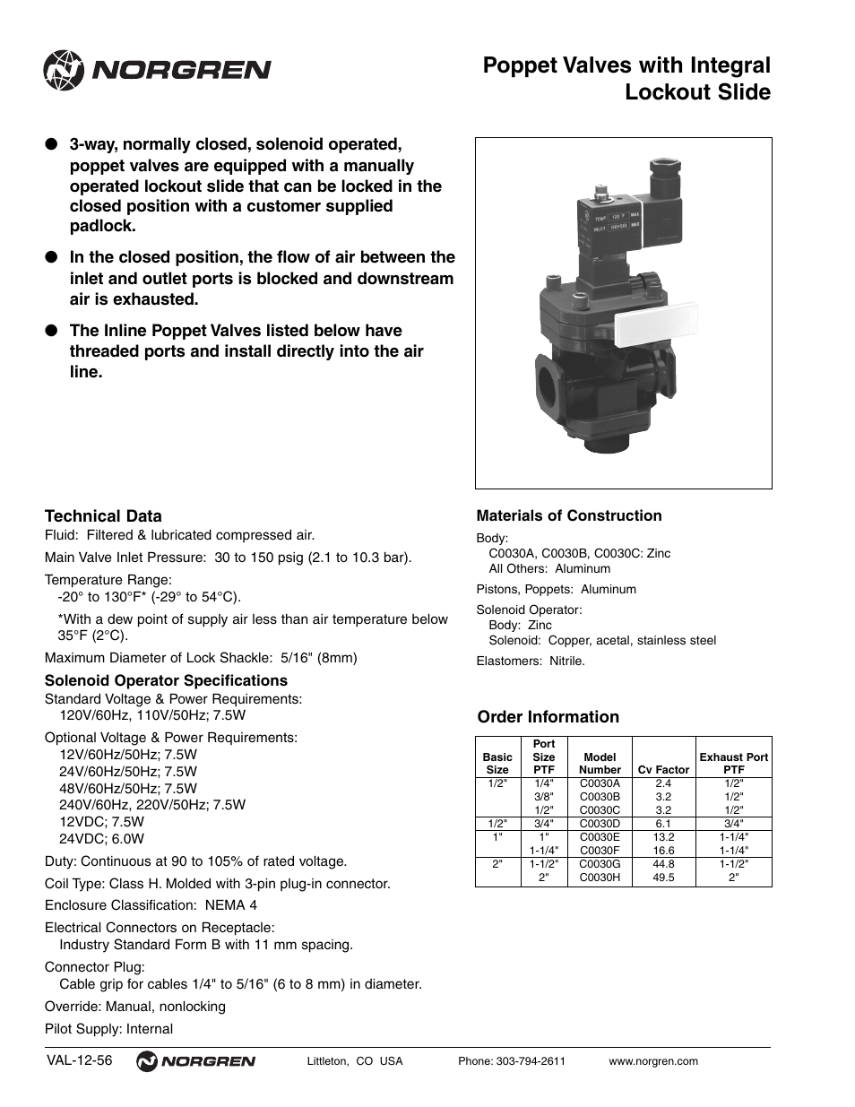 Poppet valves with integral lockout slide, Order information | Norgren Prospector Series Datasheets User Manual | Page 56 / 62