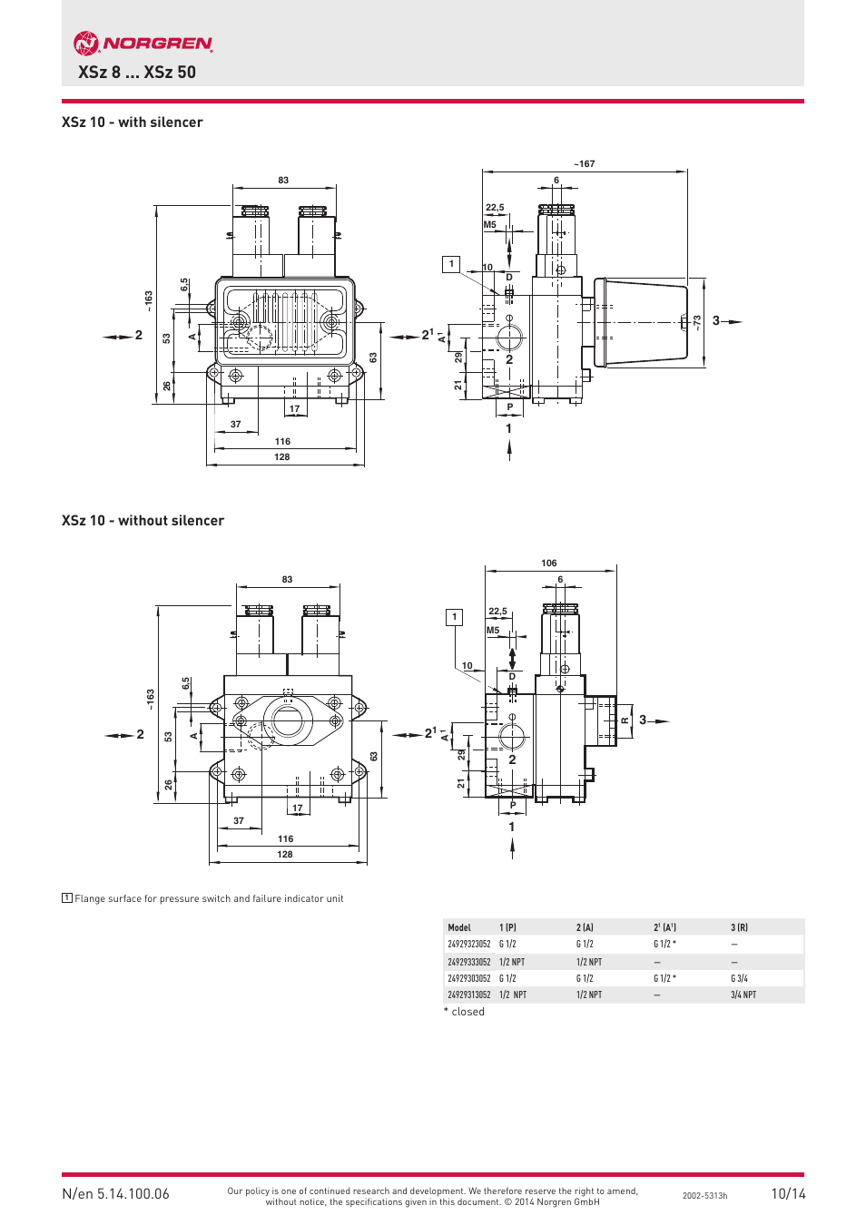 Xsz 8 ... xsz 50 | Norgren XSZ Series User Manual | Page 6 / 10