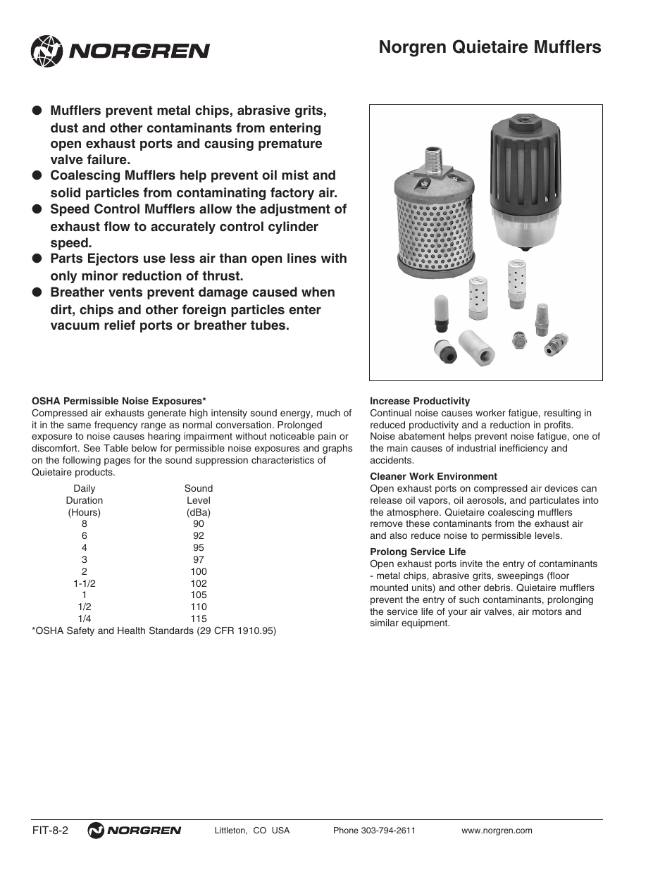Norgren quietaire mufflers | Norgren Mufflers Quietaire Series Compressed Air User Manual | Page 2 / 14