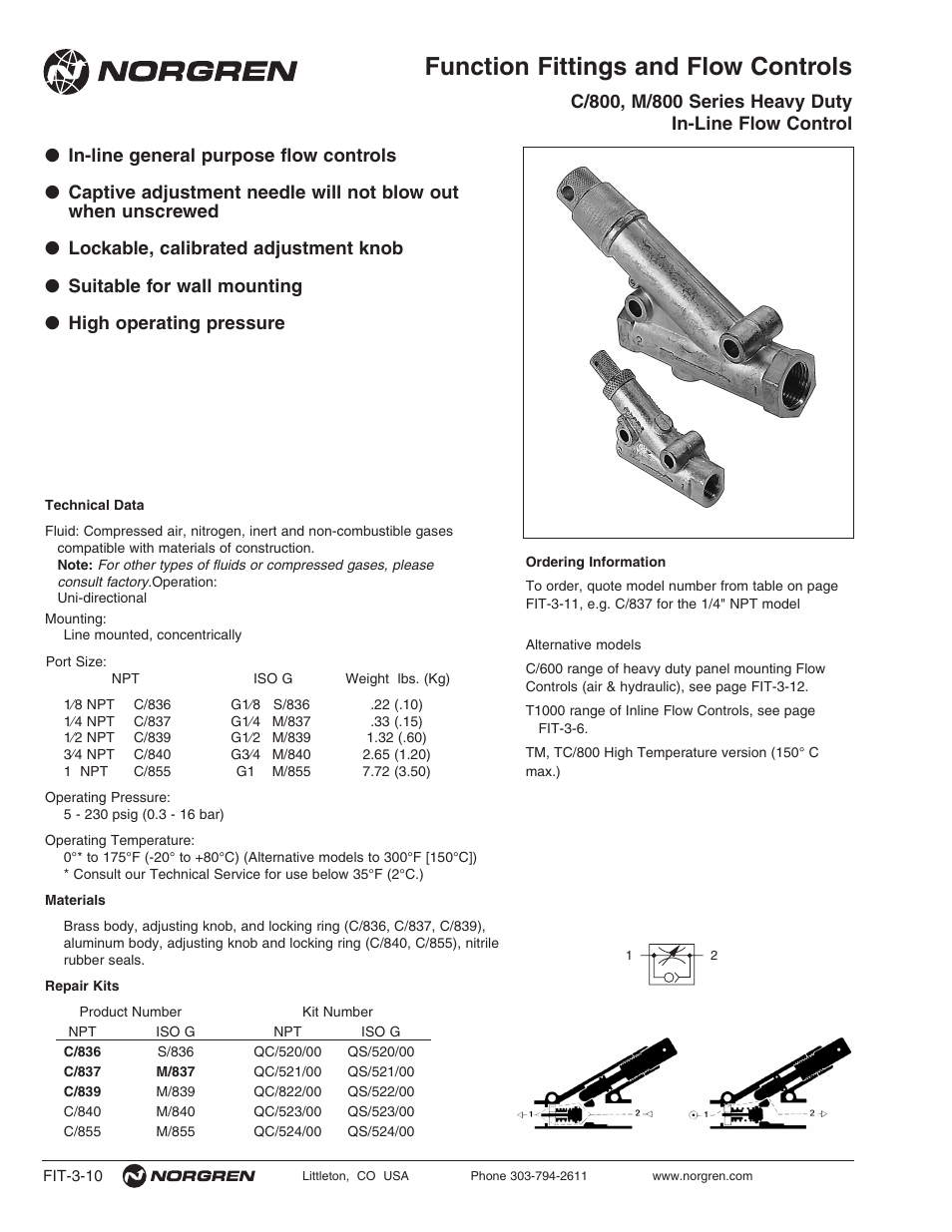 Function fittings and flow controls | Norgren Flow Controls User Manual | Page 10 / 34