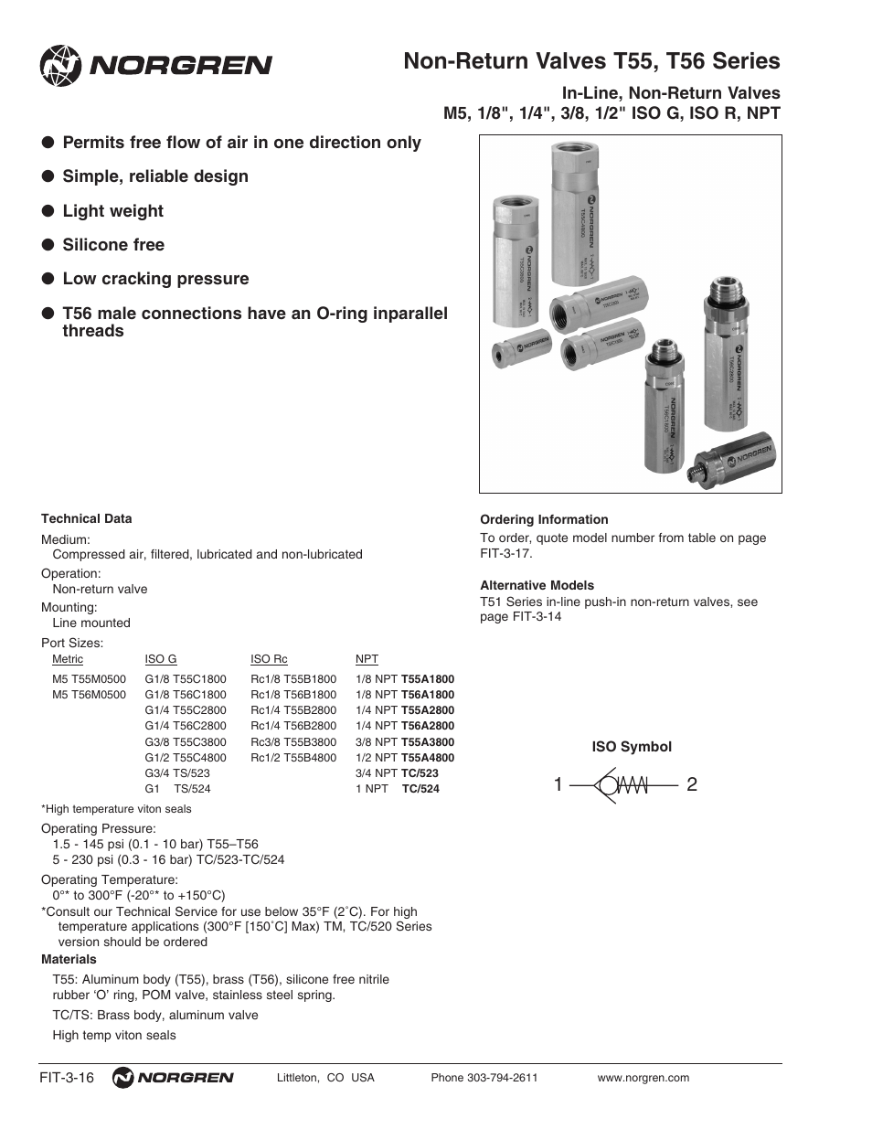 Non-return valves t55, t56 series | Norgren Flow Controls User Manual | Page 16 / 34