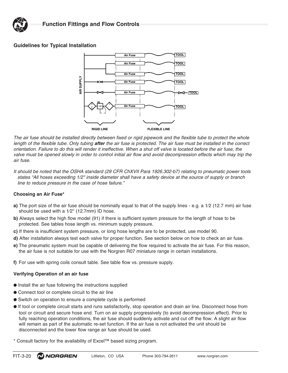 Function fittings and flow controls, Guidelines for typical installation | Norgren Flow Controls User Manual | Page 20 / 34