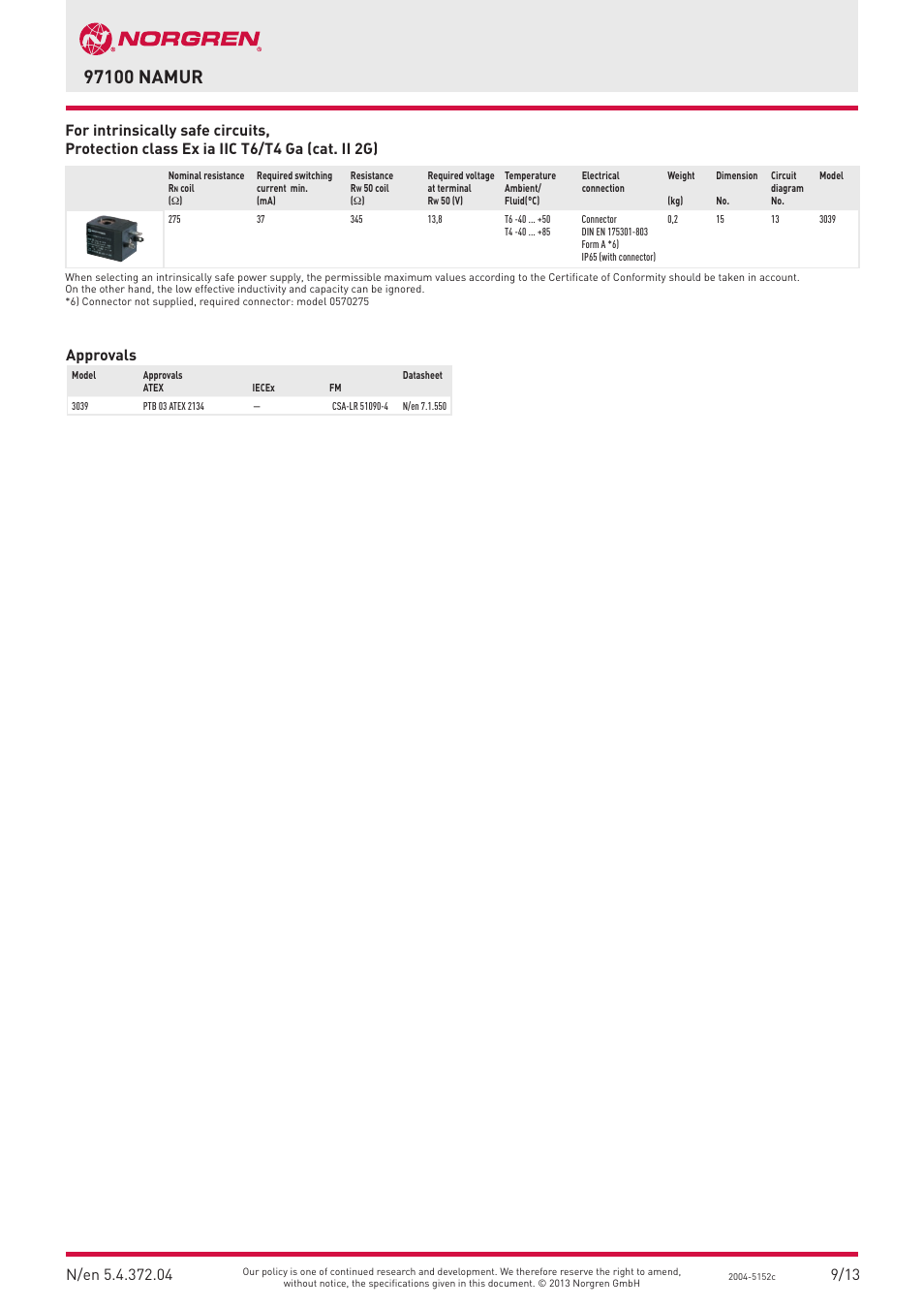 9/13 approvals | Norgren 97100 NAMUR Series User Manual | Page 4 / 8