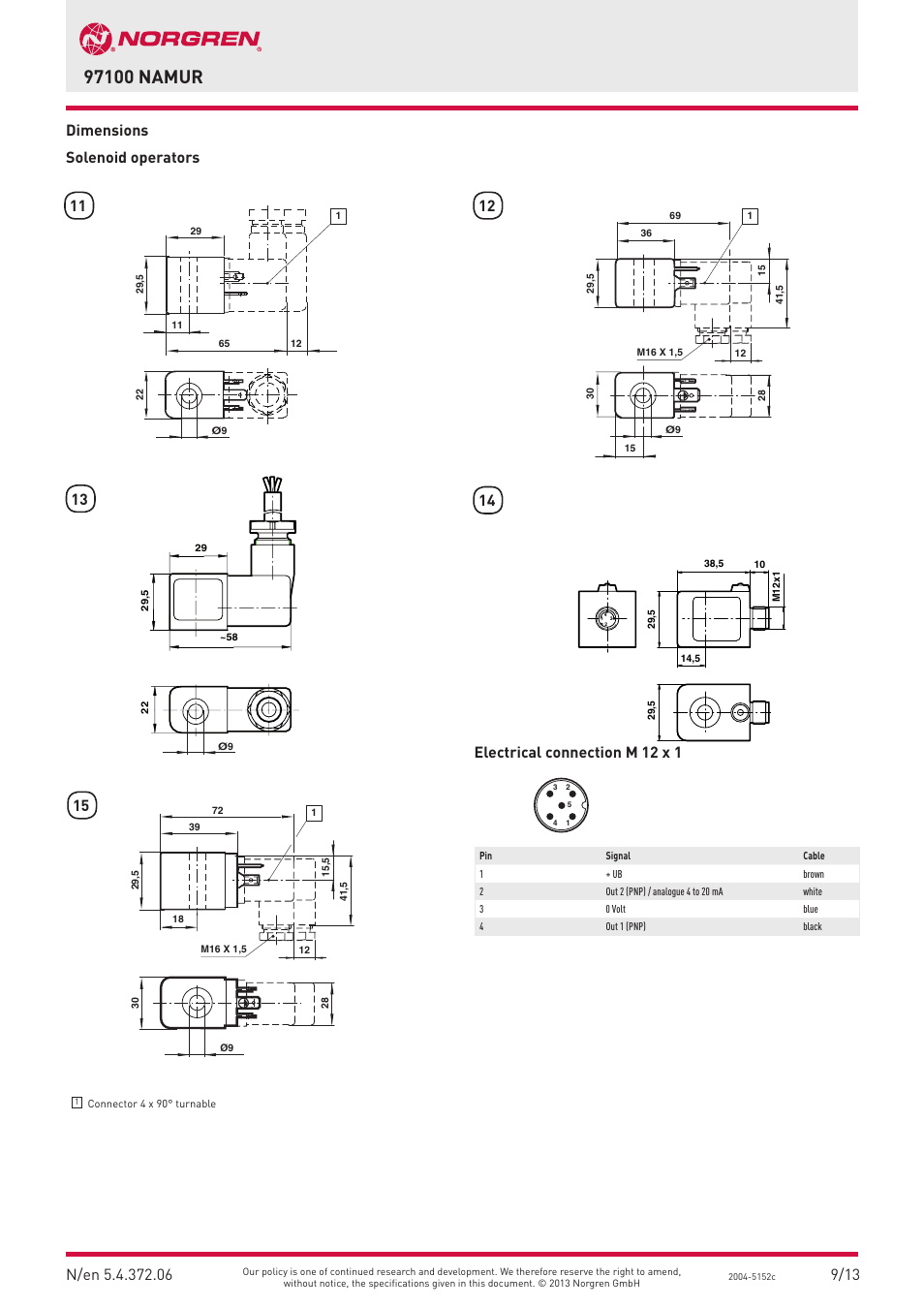 Dimensions solenoid operators, Electrical connection m 12 x 1 | Norgren 97100 NAMUR Series User Manual | Page 6 / 8