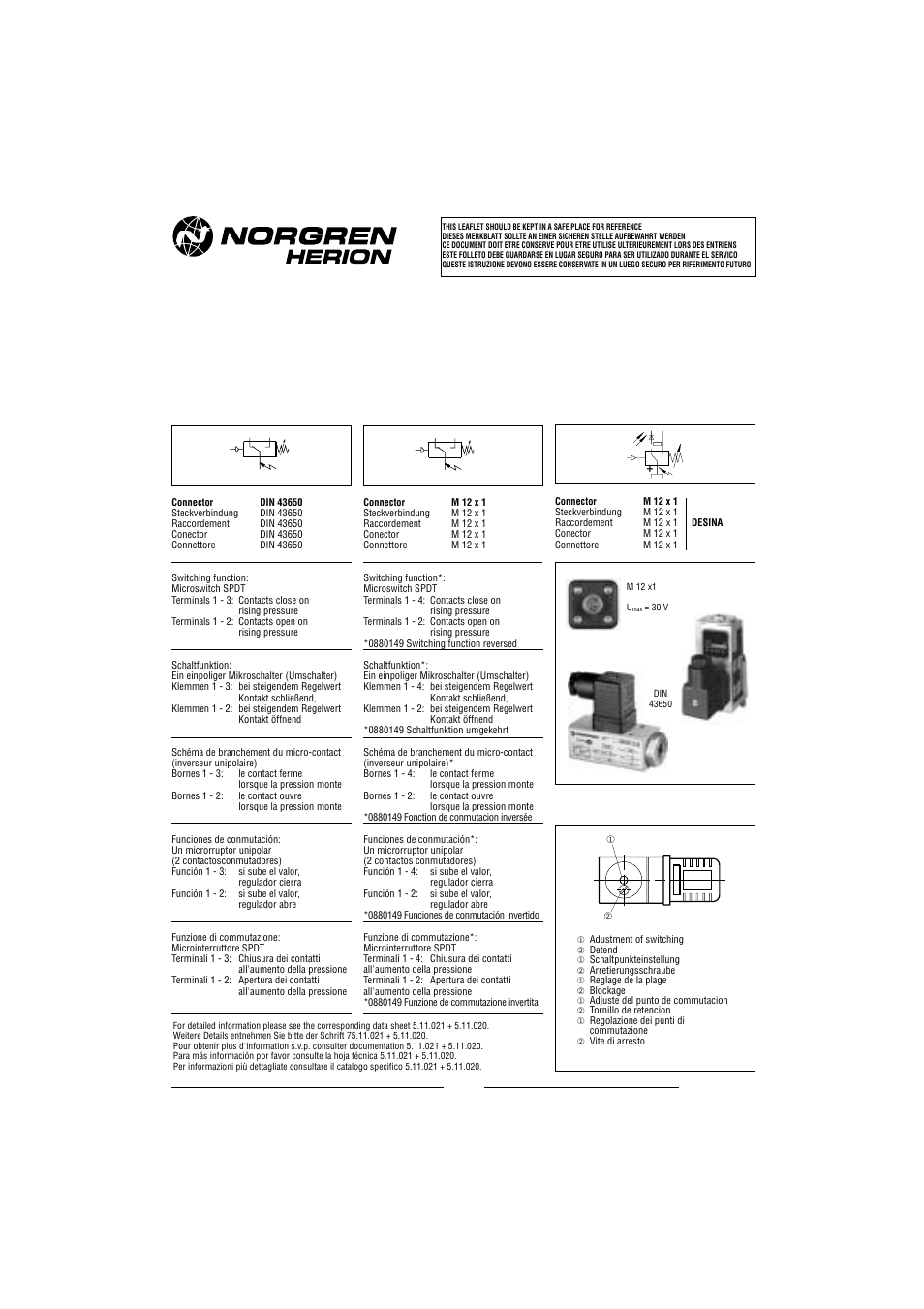 Norgren 18D Pressure Switch Installation Instructions User Manual | 2 pages