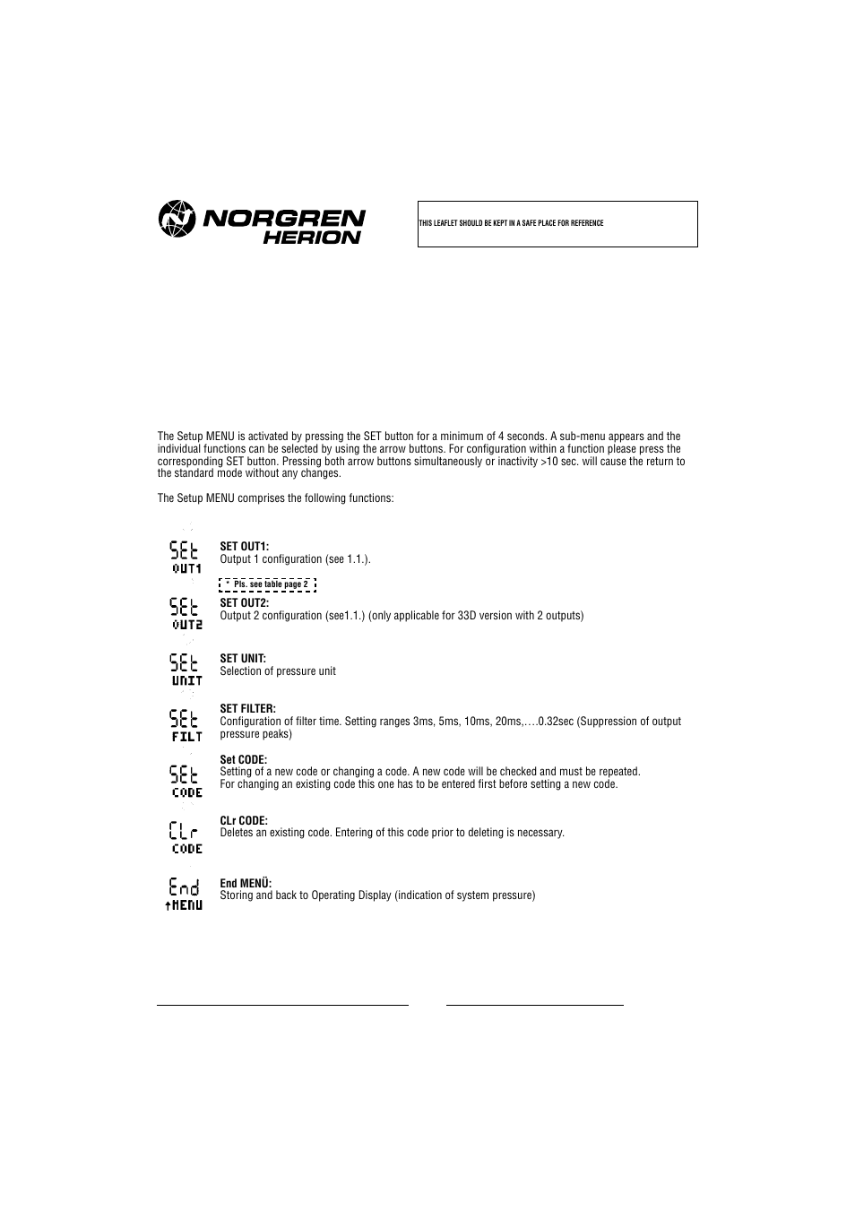 Standard settings (setup menu), 33d – functions and settings | Norgren 33D Electronic Pressure Switches Installation Instructions User Manual | Page 6 / 20