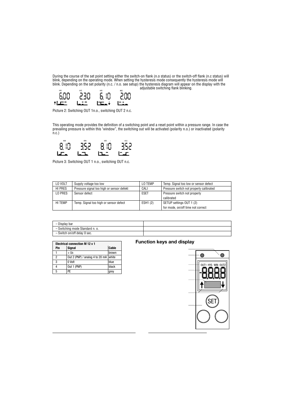 Error- and warning messages, Despatch settings your settings, Function keys and display | Norgren 33D Electronic Pressure Switches Installation Instructions User Manual | Page 9 / 20