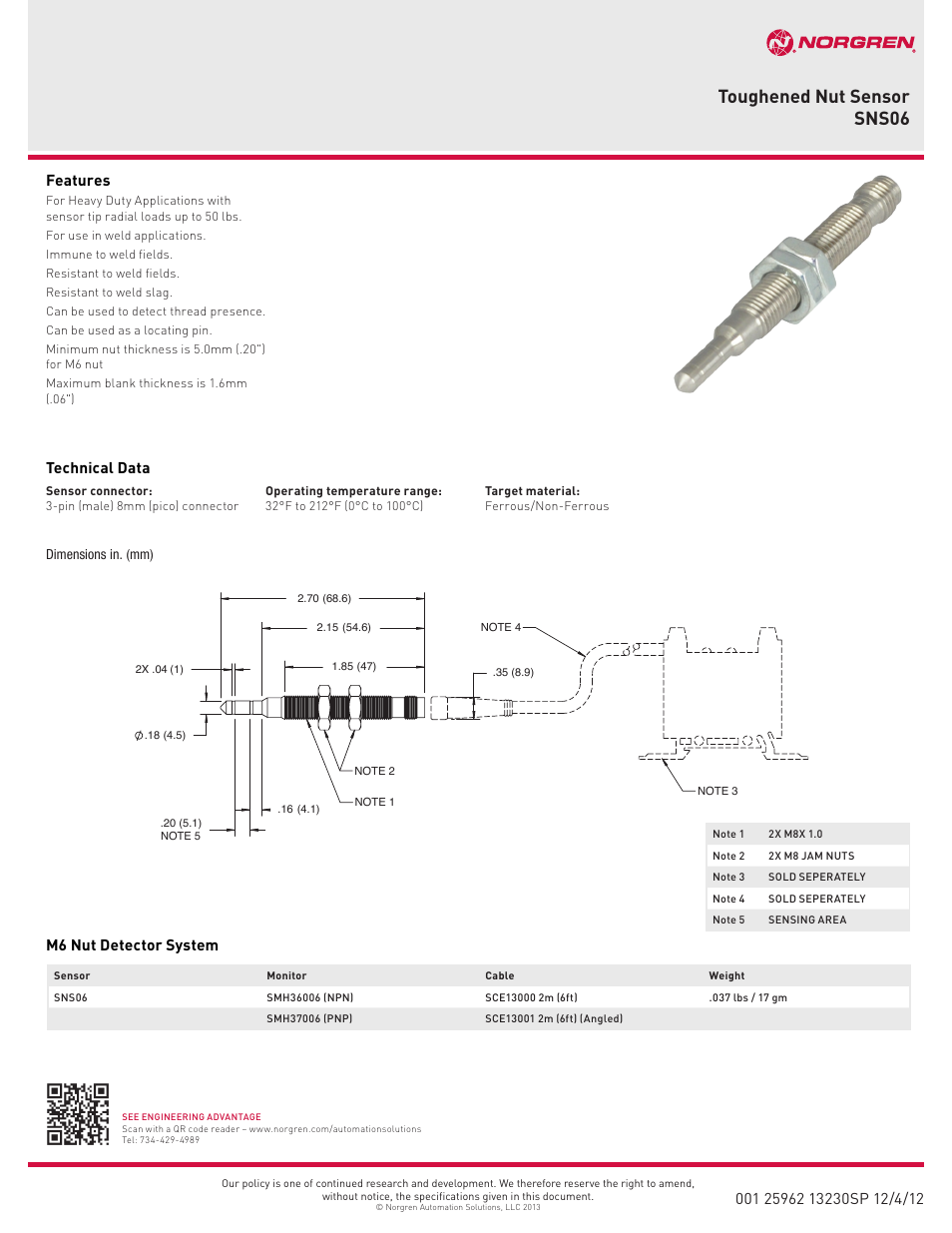 Norgren SNS06 User Manual | 1 page