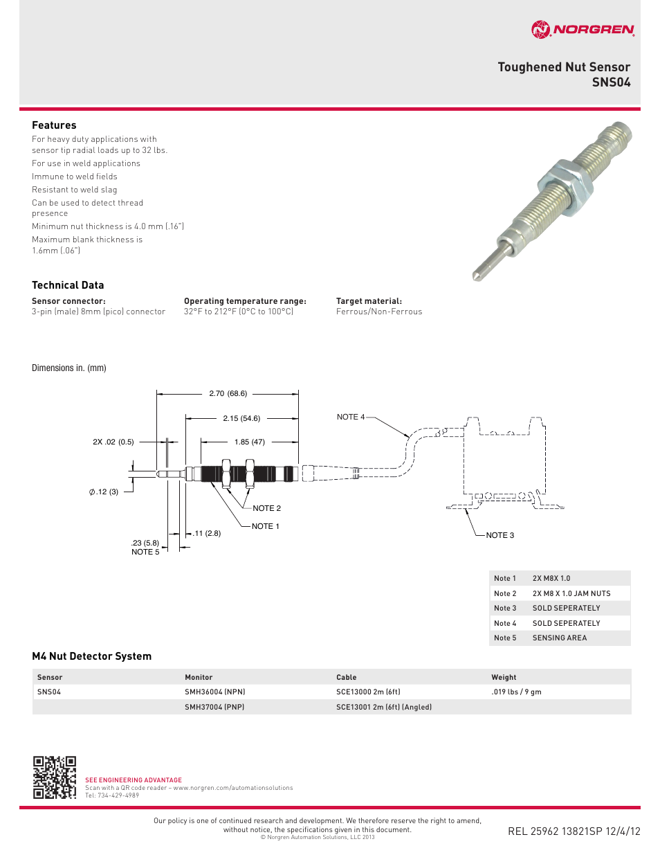 Norgren SNS04 User Manual | 1 page